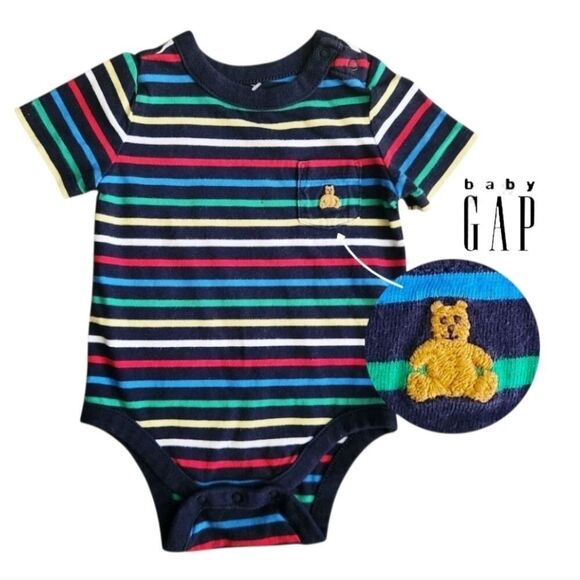 GAP Other - GAP Baby Boys Striped Multicolor Bodysuit with Bear Logo 3-6 Months 100% Cotton